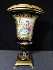 Medici Vase In Blue Porcelain By Sevres With Gilded Bronze Mount