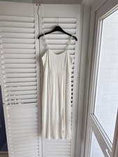 Rihoas White Wave Texture Midi Dress With Pearl Straps - Size Small - RRP £35