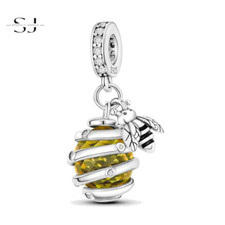 Sterling Silver Bee Hive with Nectar & Honey Bee Charm Bead for Bracelets