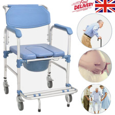 Mobile Commode Shower Chair Mobility Disability Aid with Wheels Commode Chair UK