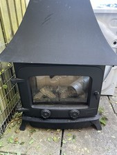 Gas fire with wall flue, guard and 2 x 47kg (empty?) bottles