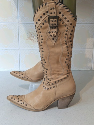 Tan leather studded cowboy - tan,