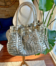 Anya Hindmarch Silver Woven Leather Large Top Handle Tote Bag  40 x 30 x 13 cm