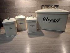 Vintage Metal Bread Bin Cream with Lid With Tea Coffee Sugar