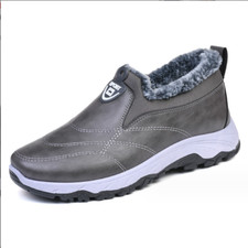 UK Men Fur Lined Waterproof Slip On Thermal Warm Leather Shoes Winter Snow Boots