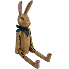 Large 27" Hand Carved Wooden Rabbit Doll Articulated Folk Art Bunny Figurine