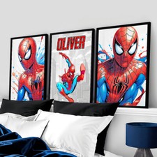 Set of 3 Personalised Spiderman Superhero Bedroom Gaming Room Wall Art Prints