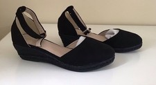 New Black Faux Suede 2ins Wedge Espadrilles With Ankle Straps Size 6