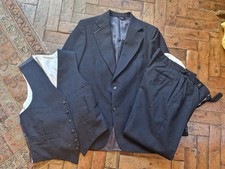 Vintage 1970s Gieves & Hawkes Navy 3 Piece Pinstripe Wool Suit C38” Leg 29”