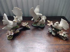 Vintage 3 x Capodimonte Hand Painted Porcelain Dove Ornaments VGC