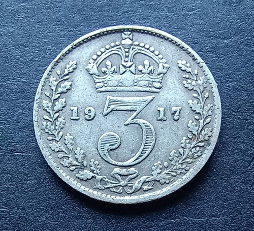 1917 silver threepence king - silver,