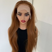 Heat Resistant Hair Layered Glue Less Lace Front Wig Long Straight Ginger Brown