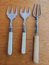 3 X antique silver-plated bread / toast forks