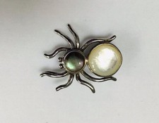 925 Sterling Silver Mother Of Pearl Spider Brooch