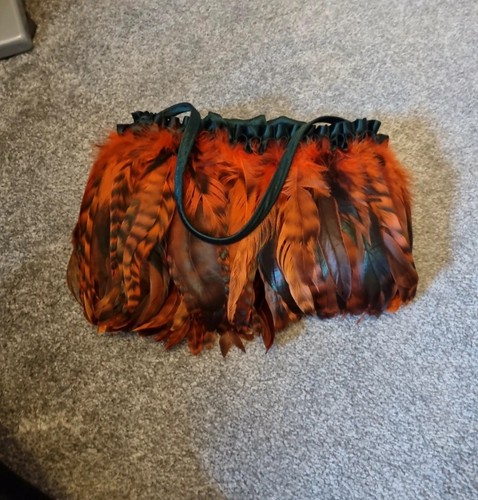 Unusual orange feather handbag - orange,