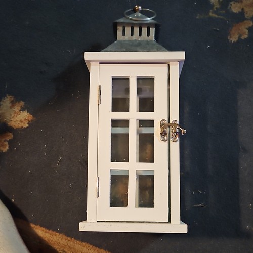 White painted wood lantern - white,