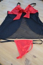 Sexy Sheer Black & Red Satin Babydoll Wrap, Belt  nightwear Size Small