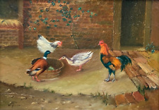 Follower of Walter Hunt (bears signature) Chickens & Fowl, Original Oil Painting
