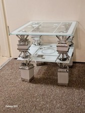 Tempered Glass Coffee Tea End Side TableStorage 2 Tier Modern Design Table