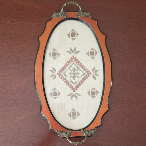 Vintage lefkara wooden tray - wooden,