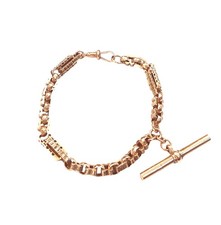 9ct vintage / antique rose gold star and bar bracelet with t bar and dog clip