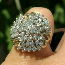 Vintage Cocktail Ring 2.20 Ct Round Diamond Cluster Ring 14k Yellow Gold Finish