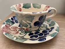 VINTAGE EMMA BRIDGEWATER GRAPE VINE SPONGEWEAR LARGE CUP & SAUCER  80s BACKSTAMP