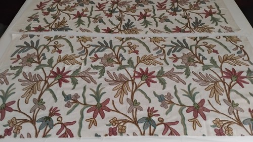 Vtg crewel fabric - crewel, (2)