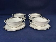 ROYAL DOULTON SARABANDE 2 HANDLED SOUP BOWLS & STANDS X 4 - EXCELLENT