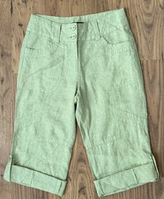 Green 100% Linen Capri Trousers 3/4 Length Size 6 Principles Cropped W28 L20