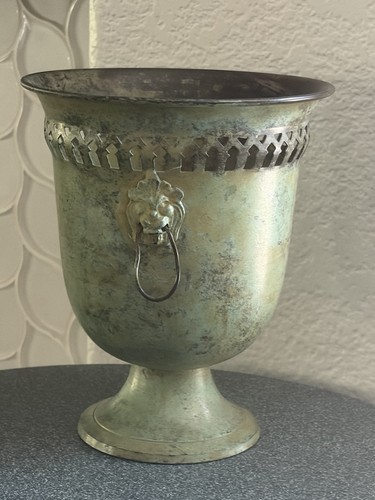 Vintage brass urn planter - planter, lion