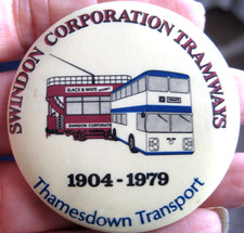 SWINDON CORPORATION TRAMWAYS BUSES  vintage 1970s promotional pin BADGE