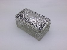 Edwardian 1901 Silver & Glass Rectangle Dressing Table Jar Hallmarked Birmingham