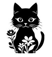 Cat And Flowers Decal Stickers