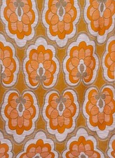 2 vintage fabric curtains Flowers floral orange brown 70s Mid-Century 96"x39"