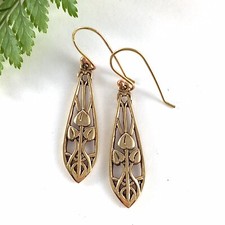  Beautiful Art Nouveau Charles Rennie Mackintosh Long Gold Earrings on Hooks 