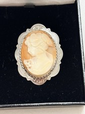 Vintage Sterling Silver Cameo Brooch Hallmarked For 925 Sterling Silver