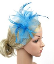 womens light blue Retro Elegant Flower Hair Fascinator Hat Feather headband