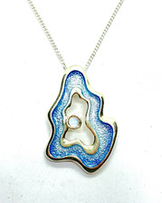 Sheila Fleet ROCK POOL Sterling Silver  Enamel & Moonstone Pendant Necklace