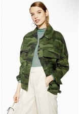 TOPSHOP Oversized Green Camouflage Military Denim Jacket - UK Size S / EU 36-38