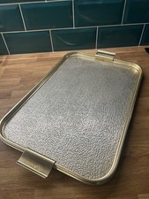 Vintage 1980s Gold-Toned Textured Metal Tray – With Handles, Retro Serving Style
