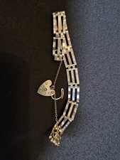 Silver Gate Bracelet, 3 Bar, Hallmarked, Heart Shaped Padlock, Safety Chain