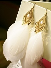 Vintage Bohemia Handmade Feather Long Eardrop Dangle Earrings Colourful Gift