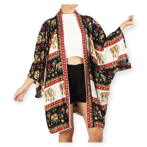 Thai elephant print kimono - elephant,
