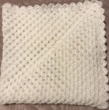 Hand Knitted Crochet Baby Pram Blanket White New
