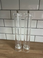 Vintage Pair Tall Clear Acrylic Salt & Pepper Grinder Mill 40cm
