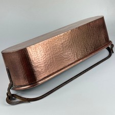 VINTAGE FRENCH EXTRA LARGE HEAVY HAMMERED COPPER FISH KETTLE PLANTER