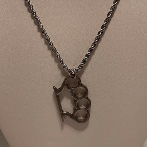 Brass knuckles pewter pendant - brass,