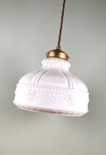 Antique Edwardian Opaline White Glass Lampshade Ceiling Light Pendant