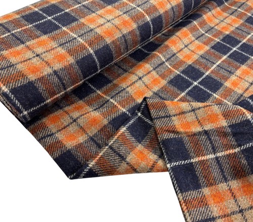 Orange wool check fabric - orange,